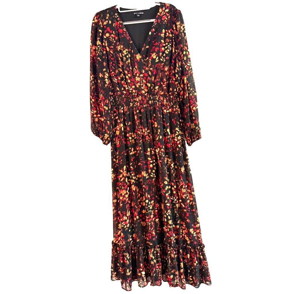 Sam & Jess Black Floral Print Maxi Large Dress